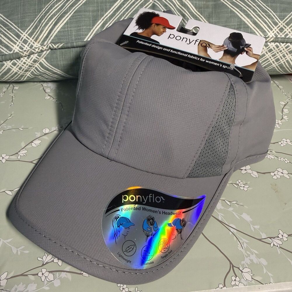 Ponyflo Active Women Gray Pony Tail Athletic Hat Cap Headware Golf Exercise NEW